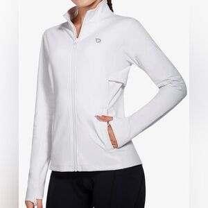 Baleaf White Thermal Running Workout Jacket Water Resistant Zip Up 2X